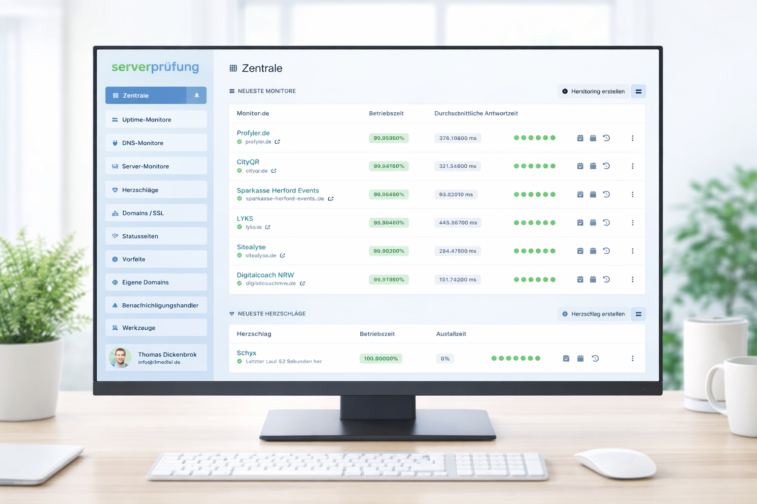 Screenshot der Domainnamen-Listenseite der App